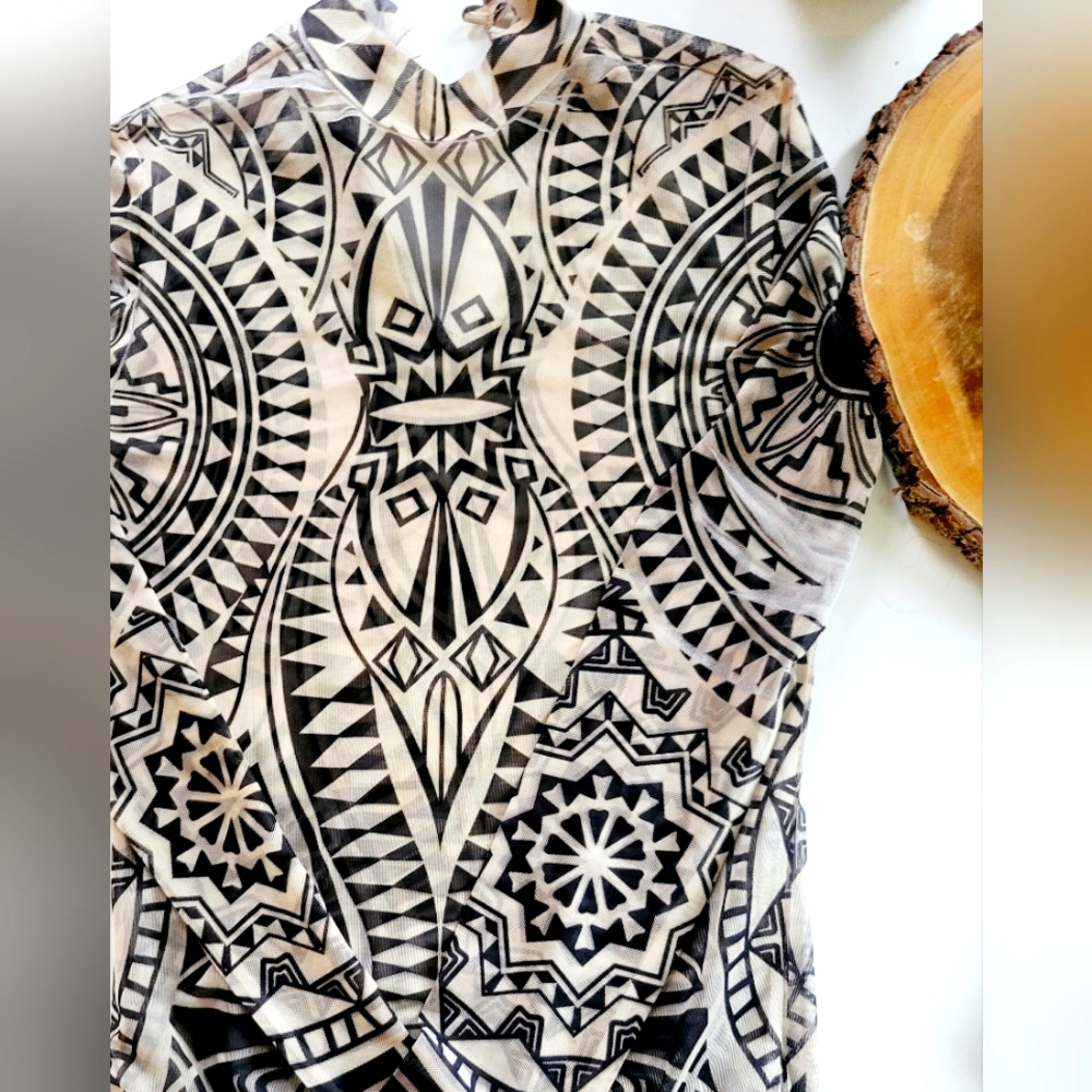 COPY - Aztek graphic print sheer body suit